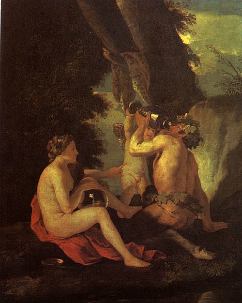 Scène bachique ou Nymphe et satyre buvant, 1626, Nicolas Poussin