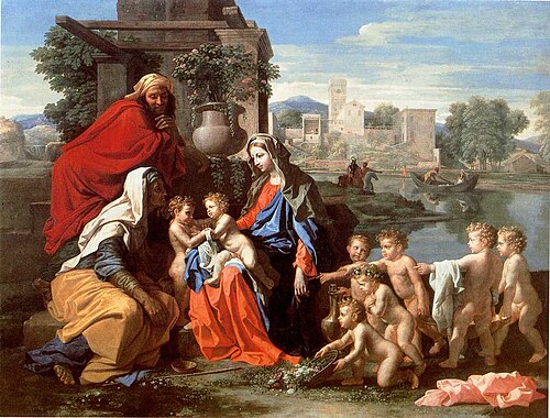 La sainte famille avec sainte Élisabeth, le petit saint Jean et des putti, 1651, Nicolas Poussin