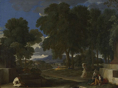 Landscape with a Man washing his Feet at a Fountain, 1648, Nicolas Poussin