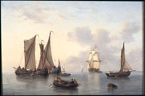 Schepen op rustig water, 1860, Georg Willem Opdenhoff