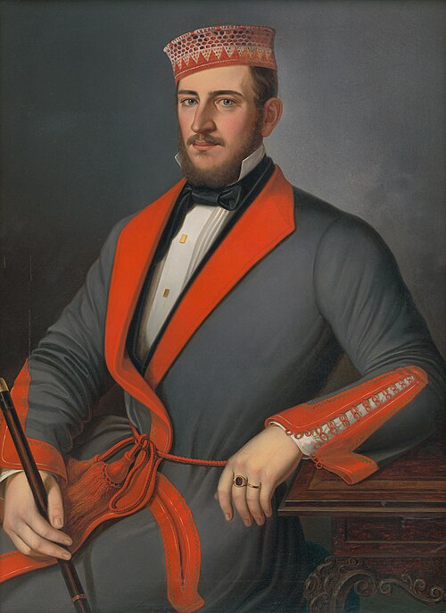 Podobizeň muža v domácom odeve. Podobizeň Donátha Várady-Szakmáryho v župane., 1851, Peter Michael Bohun