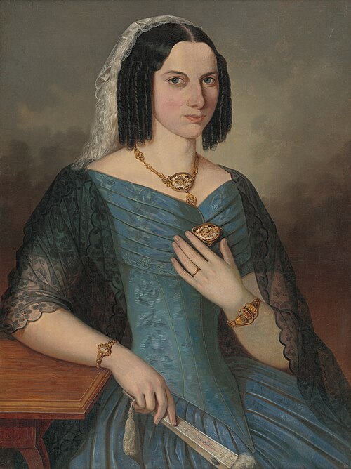 Podobizeň dámy v modrom, 1854, Peter Michael Bohun