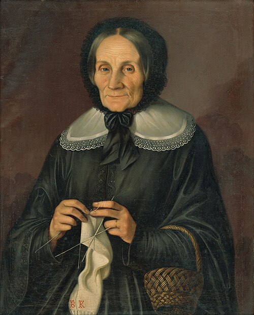 Podobizeň pani Kubíniovej pri pletení, 1860, Peter Michael Bohun