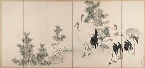 Tortoises [right of a pair of Cranes and Tortoises], 1780, Genki (peintre)