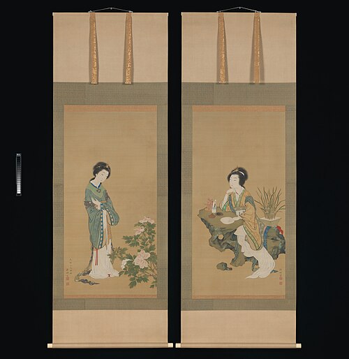 Yanji with Orchids and Yang Guifei with Peonies, 1700, Genki (peintre)