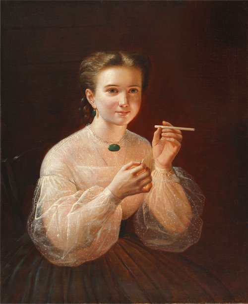 Girl with a cigarette, 1850, Petr Efimovich Zabolotsky