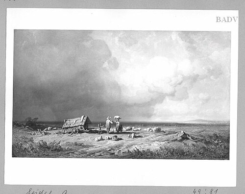 Landscape with shepered and sheep, 1880, August Seidel