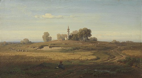 Oberbayerische Landschaft mit Kapelle, 1865, August Seidel