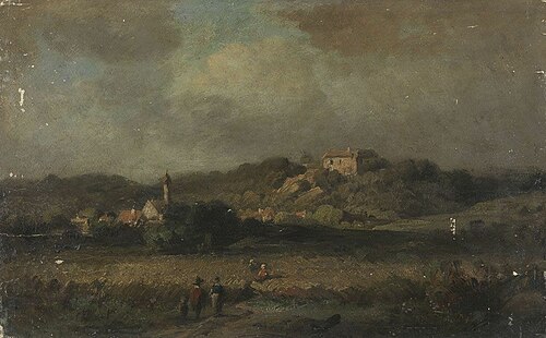 Landschaft mit Dorf und Burg, , August Seidel