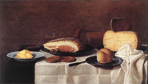 Nature morte avec jambon et fromage, 1640, Floris van Schooten