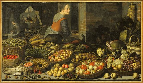 Fruits et légumes avec le Christ à Emmaüs, 1630, Floris van Schooten