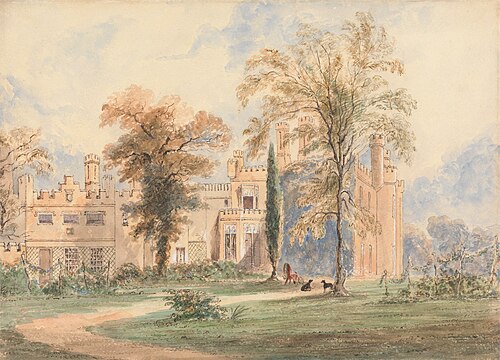 An unidentified Gothic Mansion: Side View of the House with Garden, , Joseph Murray Ince