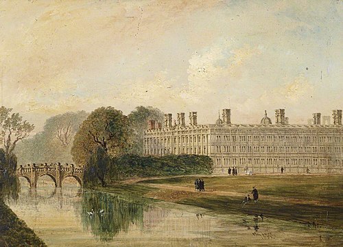 Clare College, Cambridge seen from King's Bridge, 1851, Joseph Murray Ince
