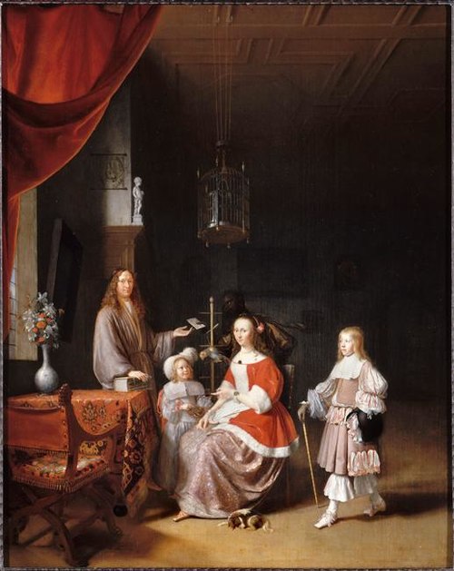 Portrait de Frans Gerritsz. Meerman (1630-1672), greffier de la ville de Leyde, et de sa famille, di, 1668, Pieter Cornelisz van Slingelan