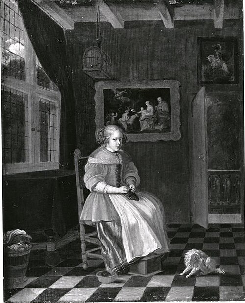 La tricoteuse, 1680, Pieter Cornelisz van Slingelan