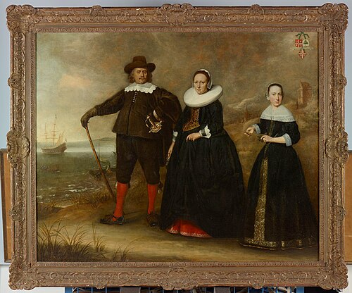 Groepsportret van Otto van Vollenhoven met echtgenote en dochter, 1644, Dirck van Santvoort