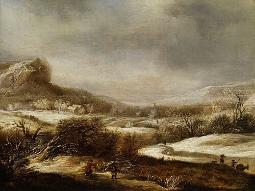 Winterlandschap met figuren, , Dirck van Santvoort