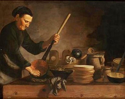 Old woman, cleaning a steel pan, 1665, Martin Dichtl
