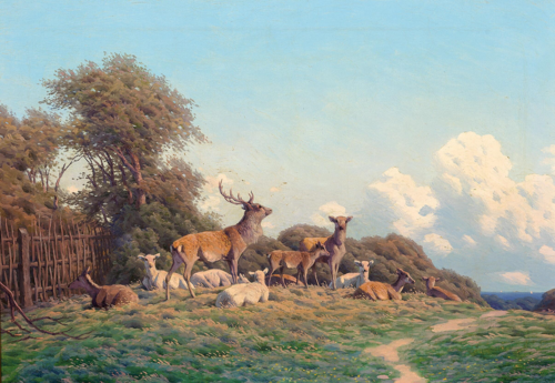 Deer on the plains of Dyrehaven., 1877, Carl Frederick Bartsch