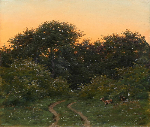 Landscape with deer., 1877, Carl Frederick Bartsch