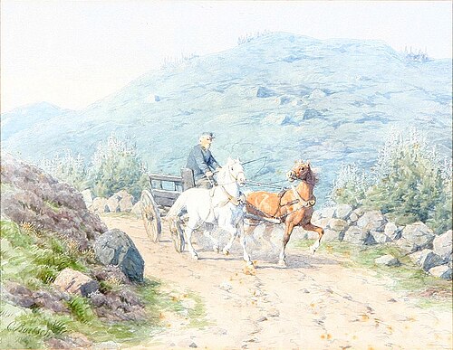 A horse carriage in a landscape., 1877, Carl Frederick Bartsch