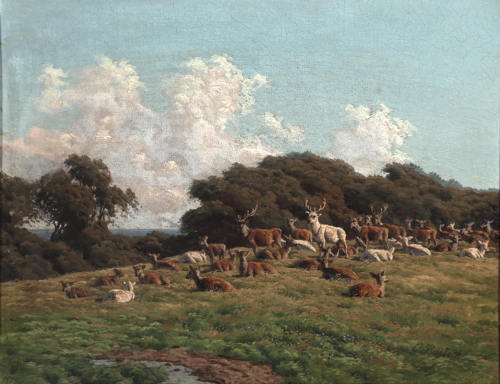 View from Dyrehaven with deer., 1877, Carl Frederick Bartsch