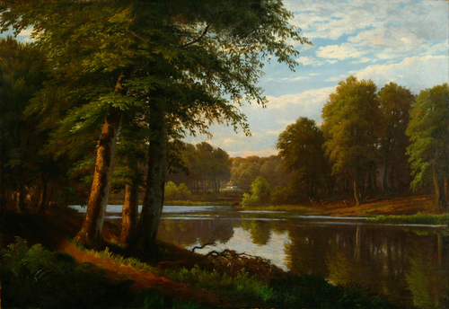 Red deer near a forest lake., 1877, Carl Frederick Bartsch