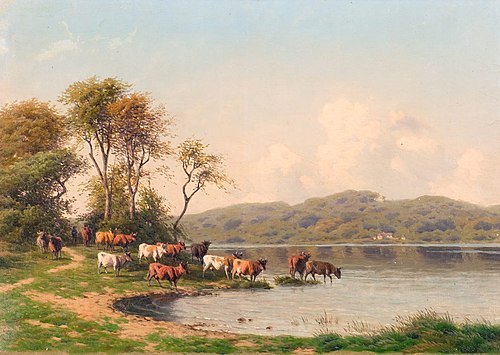 Landscape with Cows by a Lake, , Carl Frederick Bartsch