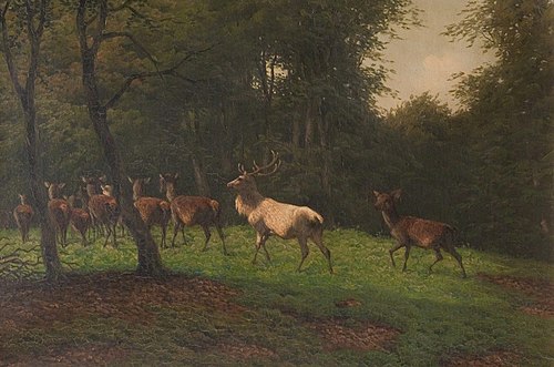 Landskab fra Dyrehaven med vildt, , Carl Frederick Bartsch