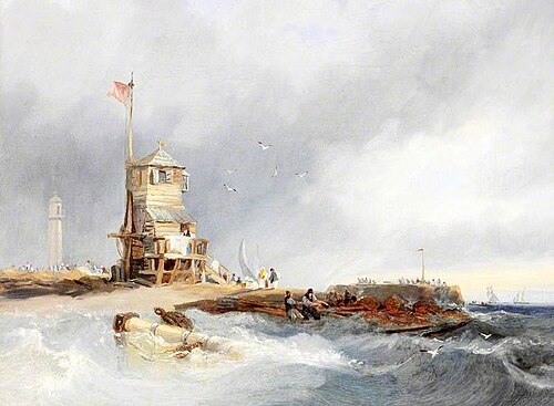 Sunderland Pier with the Old Lighthouse, 1845, James Wilson Carmichael