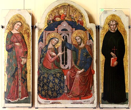 Incoronazione di Maria Vergine, Santa Lucia, San Nicola da Tolentino, 1376, Caterino Veneziano