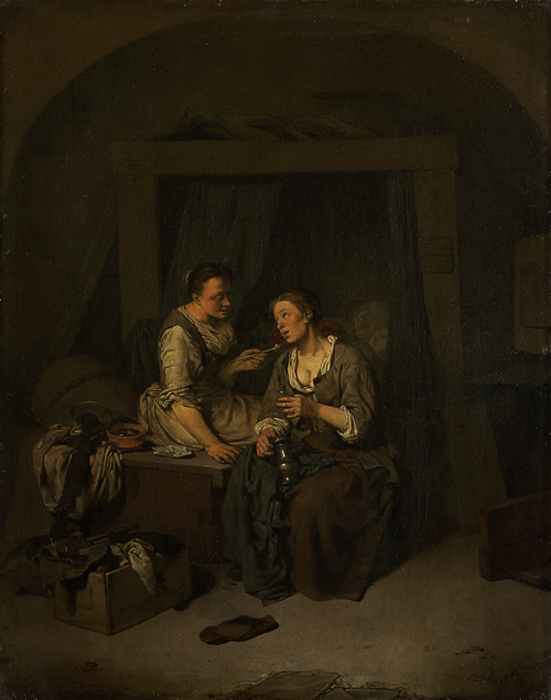 Two Maids Drinking and Smoking, 1663, Cornelis Bega