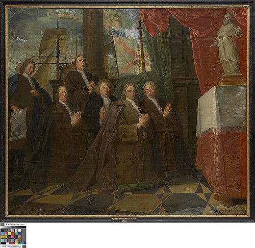 Six members of the Bruges Guild of Seamen before their Patron Saint Clement, 1706, Joseph van den Kerckhove