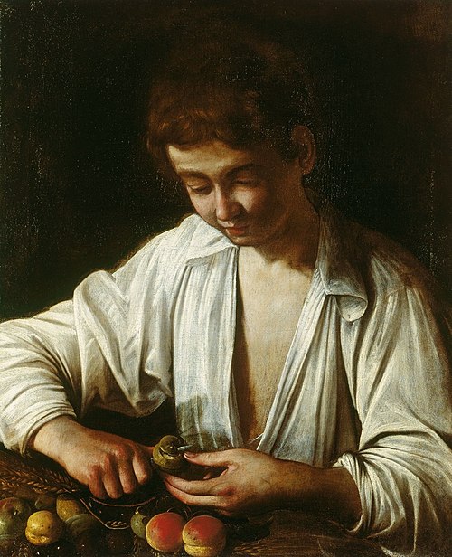 Garçon pelant un fruit, 1592, Le Caravage