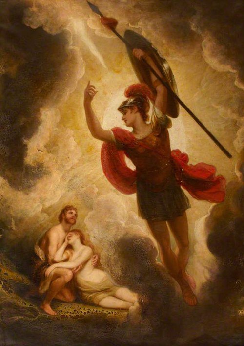 The Archangel Michael leaving Adam and Eve, after having conducted them out of Paradise, 1816, Thomas Phillips
