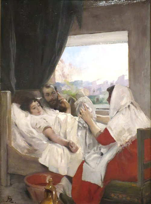 The First Morning (Albert and Charlotte Dubray Besnard and their Son, Robert), 1881, Paul-Albert Besnard