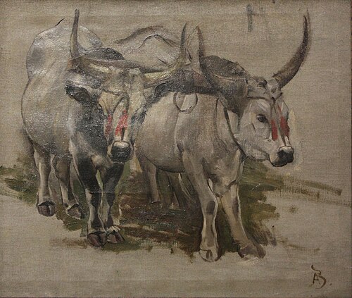 Attelage de zébus en Inde, étude, 1910, Paul-Albert Besnard