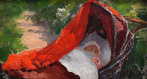 Sov så sött - baby i barnvagn, 1889, Fanny Brate