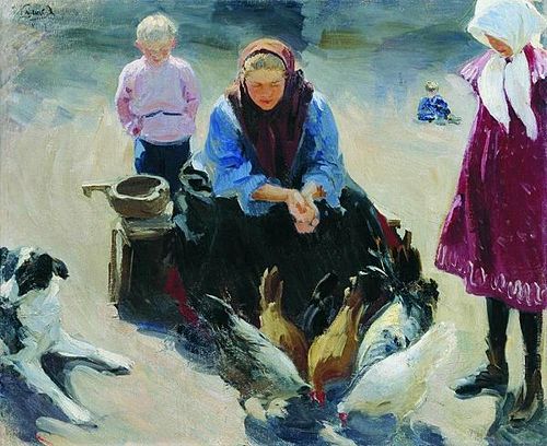 Feeding Chickens, 1900, Ivan Kulikov