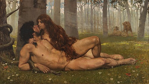 Le premier baiser d'Adam et Ève., 1891, Salvador Viniegra