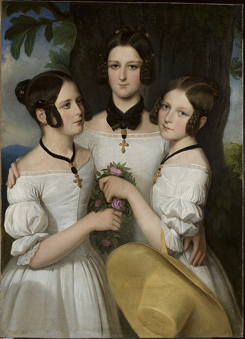 Portrait of three girls., 1839, Johann Nejebse