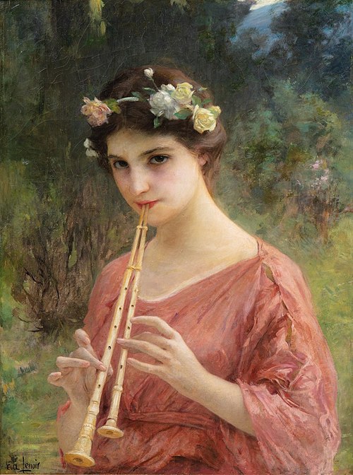A Young Woman Playing An Aulos (Or The Double Flute), , Charles Amable Lenoir