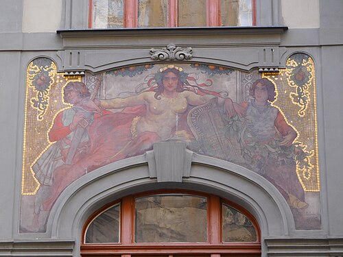 Frescos at V kolkovně 3, , Adolf Liebscher