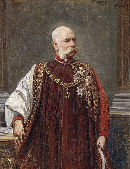 Porträt des alten Kaisers Franz Joseph im Ornat des Ordens vom Goldenen Vlies, 1903, Adolf Liebscher