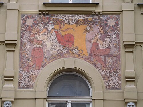 Frescos at Valentinská 7, , Adolf Liebscher