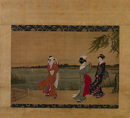 Three Girls on a Riverbank, 1807, Torii Kiyonaga