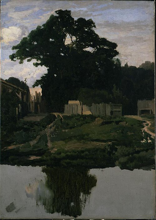 Landscape Study (Tree, Structures, and Pond), 1862, Martín Rico