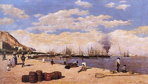 View of the port of Alicante, 1875, Joaquín Agrasot