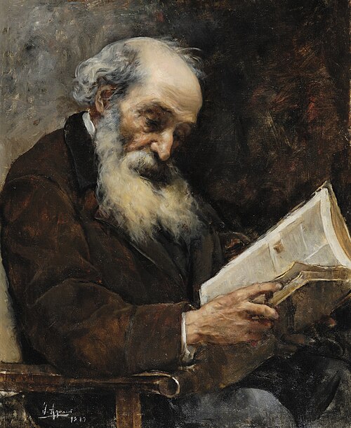 Viejo leyendo un libro, 1889, Joaquín Agrasot