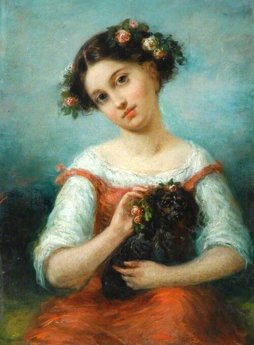 Girl Crowned with Roses, Holding a Dog, , Pierre-Joseph Dedreux-Dorcy